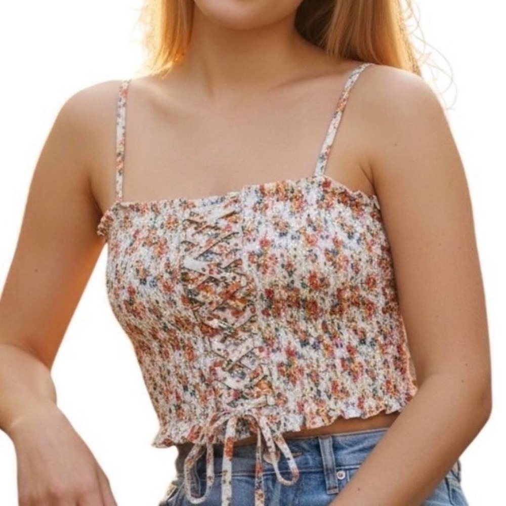 American Eagle floral crop corset style spaghetti strap with removable straps